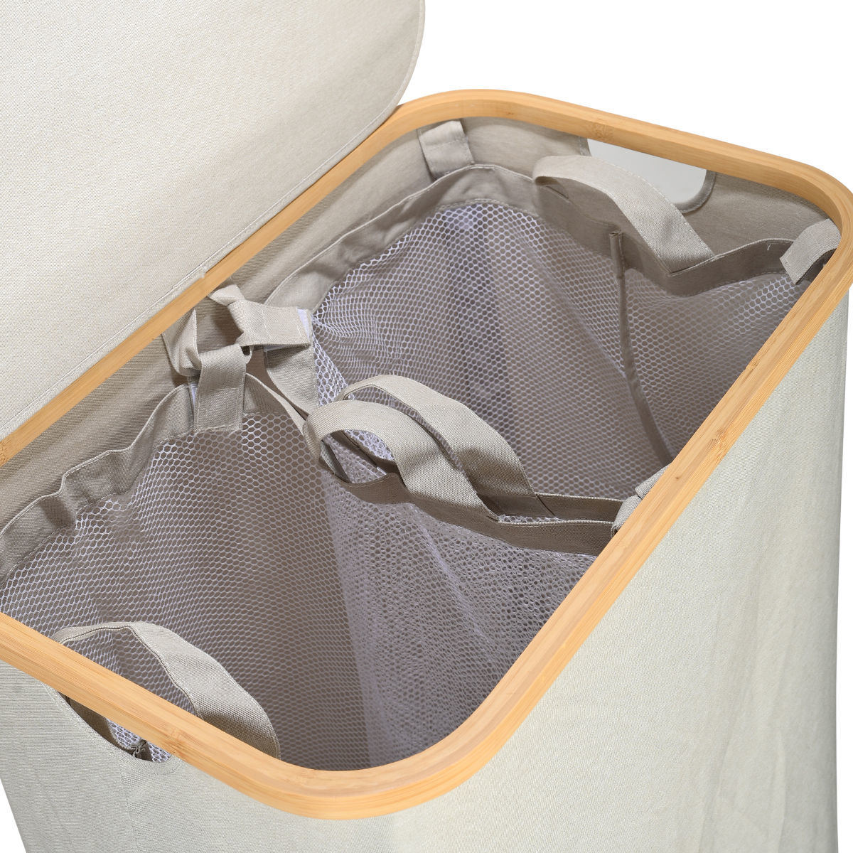 ESTIA ΚΑΛΑΘΙ ΑΠΛΥΤΩΝ BAMBOO ESSENTIALS 144lt ΜΕ ΚΑΠΑΚΙ ΚΑΙ 2 MESH BAGS 56x37x68cm ΓΚΡΙ - Image 4